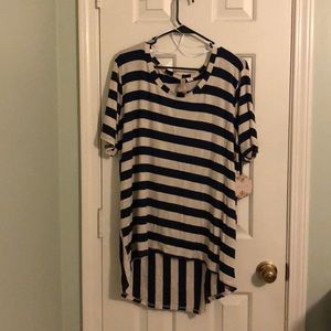 Misia navy/heather grey striped top. Plus size.